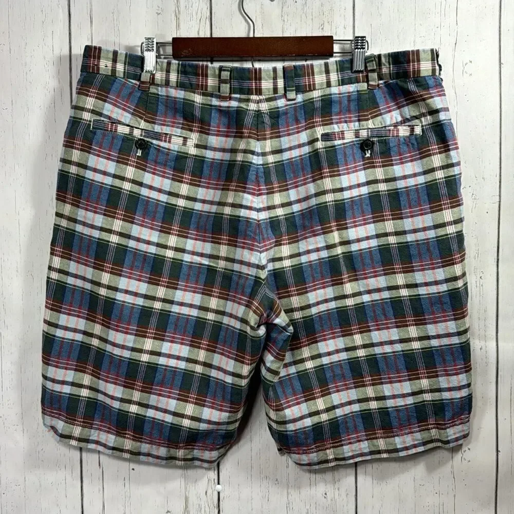 Brooks Brothers Mens Linen Blend Chino Flat Front Plaid Casual Pockets